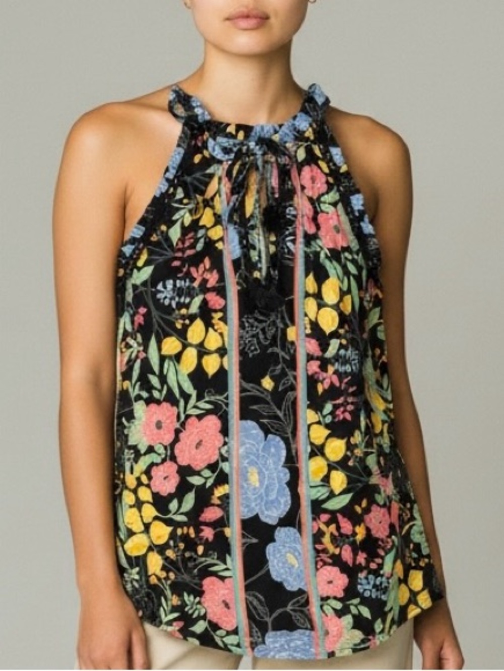 Hale Bob Brooke Jersey Tassel Tie Top In Floral Print